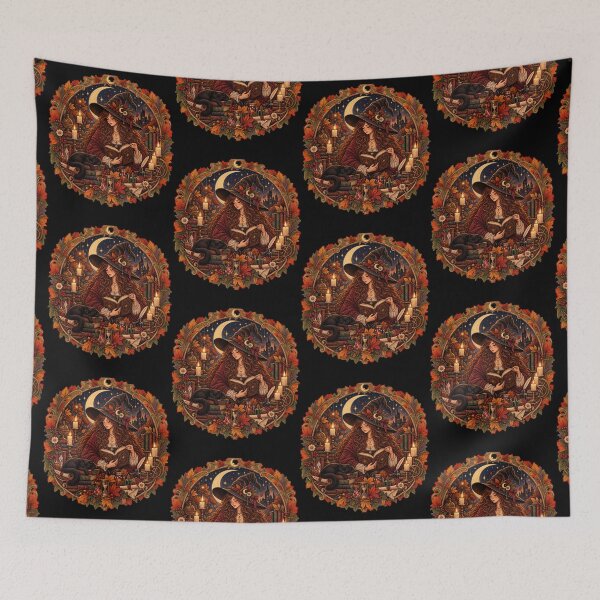 Item preview, Autumn Witch Reading Spell Book with Black Cat Dark Academia Magic designed and sold by FestivityFinds.