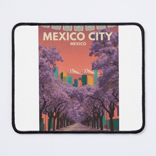 Item preview, Mexico City Vintage Travel Poster – Jacaranda Bloom & Volcanoes – Retro CDMX Art Tee designed and sold by bobscraze.
