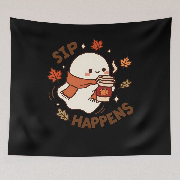 Item preview,  Sip Happens Ghost Pumpkin Coffee Fall Halloween Funny designed and sold by PeggyGilligan.