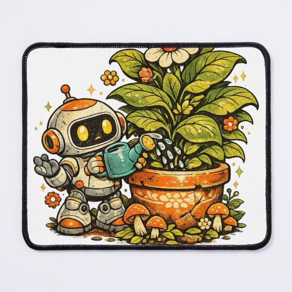 Item preview, Retro Robot Gardener – Cute Futuristic Plant Lover designed and sold by meghnad.