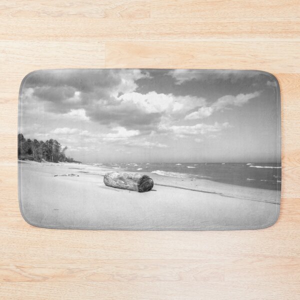 Item preview, Driftwood log on Lake Michigan beach in Sheboygan Wisconsin in black and white designed and sold by TerraMediaLLC.