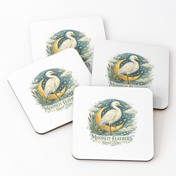 Item preview, Moonlit Feathers Quiet Tides White Heron Celestial Coastal Bird Art Design designed and sold by inkoutninja.
