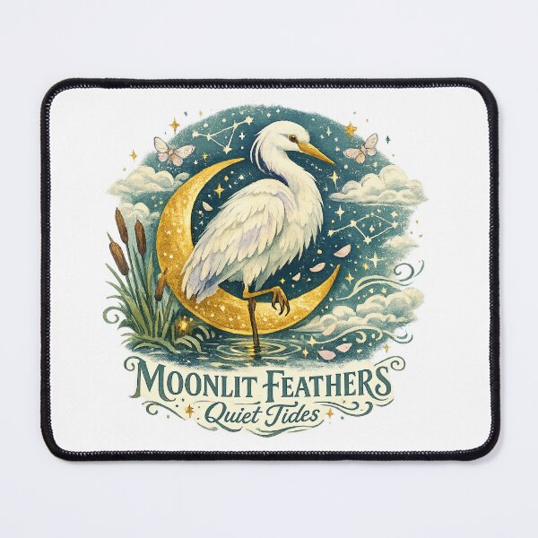 Item preview, Moonlit Feathers Quiet Tides White Heron Celestial Coastal Bird Art Design designed and sold by inkoutninja.
