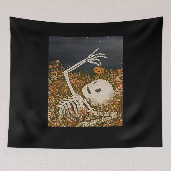 Item preview,  Skeleton Reaching For Pumpkin In Wildflower Meadow Halloween designed and sold by PeggyGilligan.