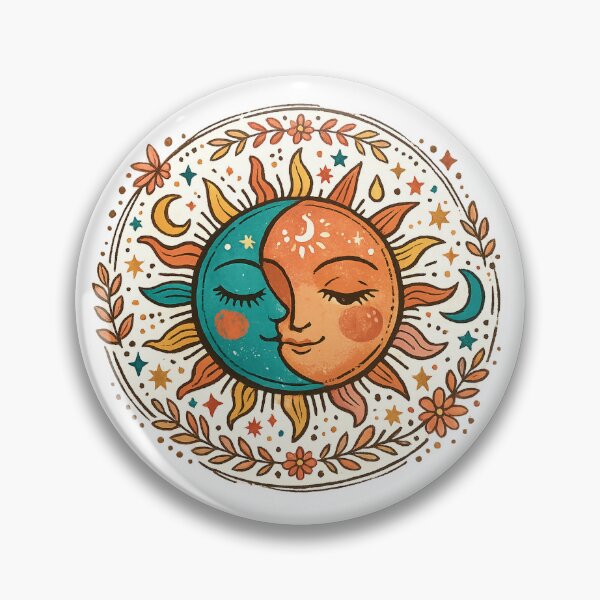 Item preview, Sun and Moon Celestial Faces Boho Cosmic Balance Vintage Folk Design designed and sold by inkoutninja.