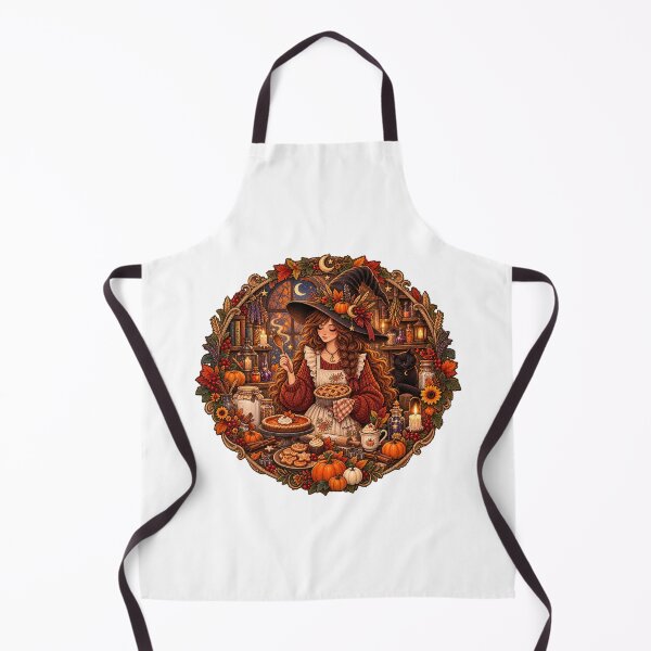 Item preview, Cozy Autumn Witch Baking Pumpkin Pie with Black Cat Magical Cottage designed and sold by FestivityFinds.