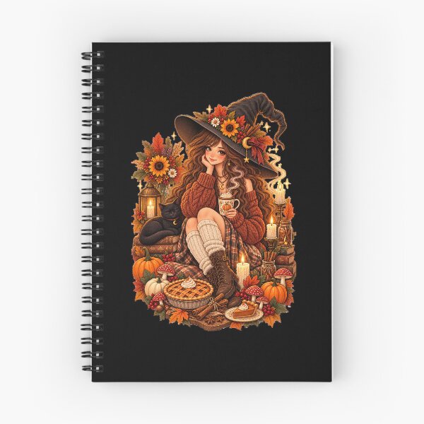 Item preview, Cozy Autumn Witch with Pumpkin Spice Coffee Black Cat Cottagecore designed and sold by FestivityFinds.