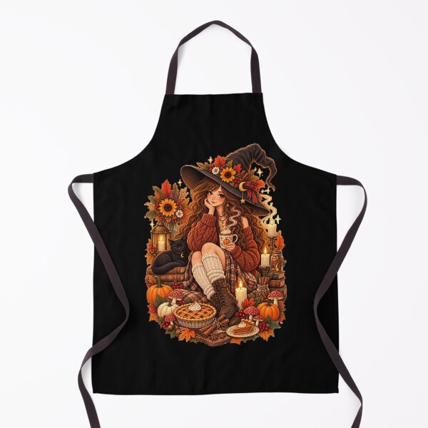 Item preview, Cozy Autumn Witch with Pumpkin Spice Coffee Black Cat Cottagecore designed and sold by FestivityFinds.
