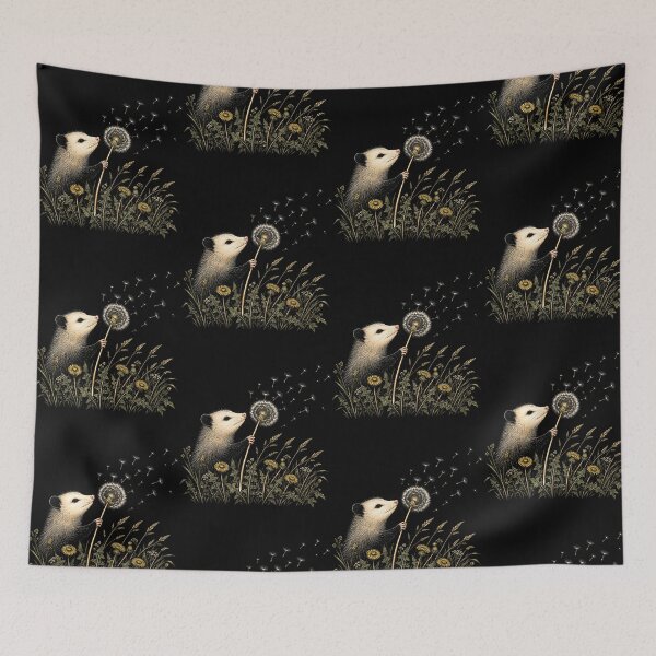 Item preview, Opossum Holding Dandelion Wildflower Wish Whimsical Nature designed and sold by thefirstbroo.