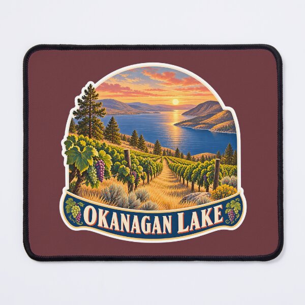 Item preview, Okanagan Lake Vintage Canadian Valley Landscape Travel Print designed and sold by PinUpPizzazz.