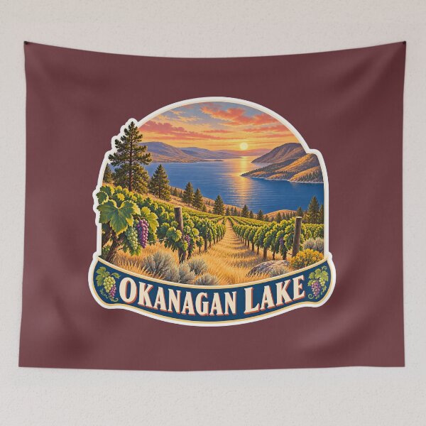Item preview, Okanagan Lake Vintage Canadian Valley Landscape Travel Print designed and sold by PinUpPizzazz.
