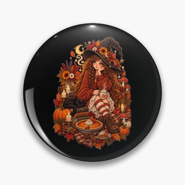 Item preview, Cozy Autumn Witch Baking Pumpkin Pie with Black Cat Cottagecore designed and sold by FestivityFinds.