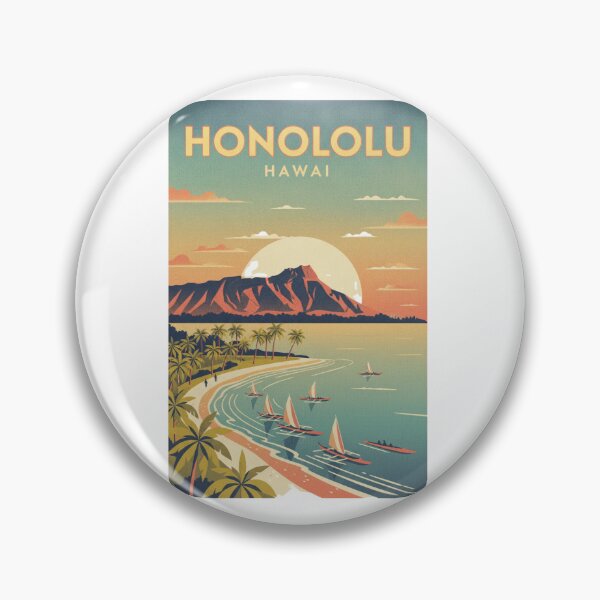 Item preview, Honolulu Hawaii Vintage Travel Poster – Diamond Head & Waikiki Sailboats – Retro Tropical Art Tee designed and sold by bobscraze.