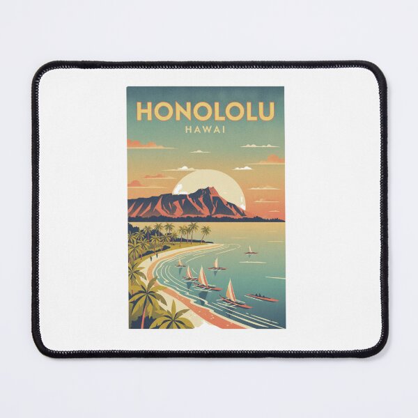 Item preview, Honolulu Hawaii Vintage Travel Poster – Diamond Head & Waikiki Sailboats – Retro Tropical Art Tee designed and sold by bobscraze.