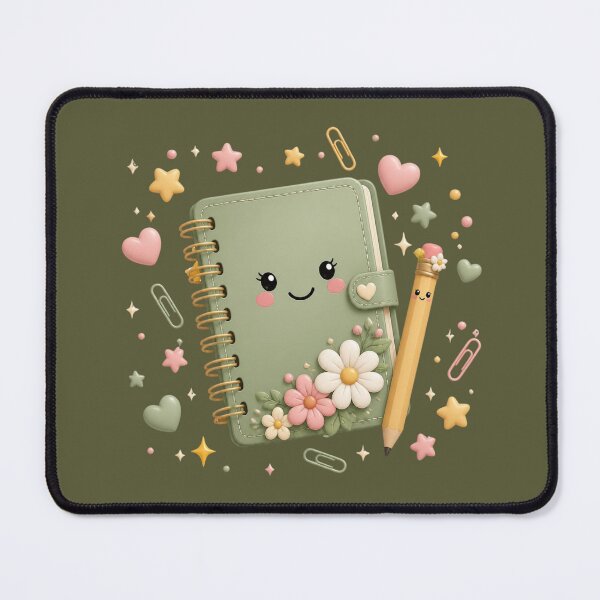 Item preview, Cute Kawaii Green Notebook with Flowers and Pencil designed and sold by All About DigiCraft by Fedelina.