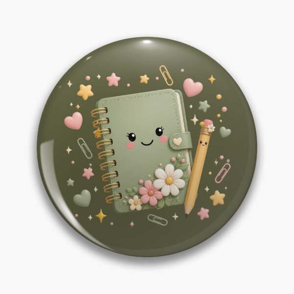 Item preview, Cute Kawaii Green Notebook with Flowers and Pencil designed and sold by All About DigiCraft by Fedelina.