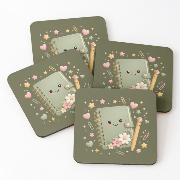 Item preview, Cute Kawaii Green Notebook with Flowers and Pencil designed and sold by All About DigiCraft by Fedelina.