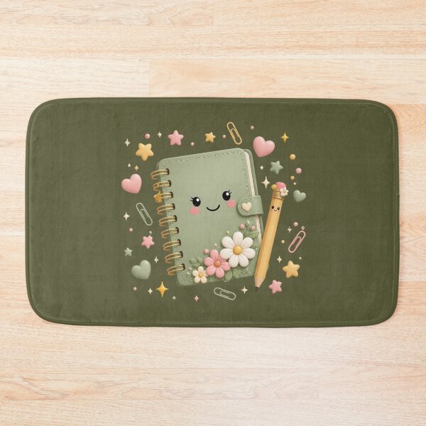Item preview, Cute Kawaii Green Notebook with Flowers and Pencil designed and sold by All About DigiCraft by Fedelina.