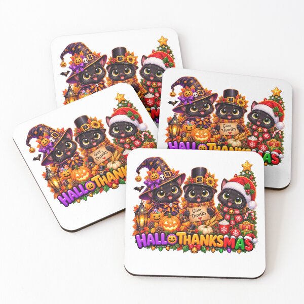 Item preview, Cute Hallothanksmas Black cat Halloween Thanksgiving Christmas designed and sold by QuiteOrbit.