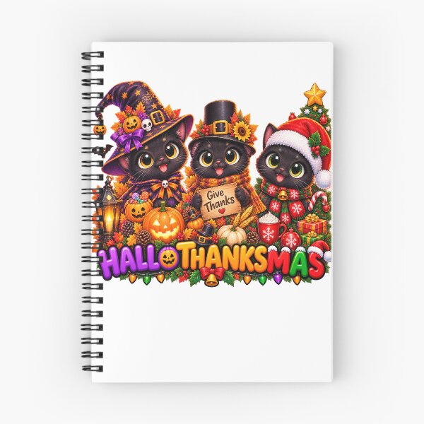 Item preview, Cute Hallothanksmas Black cat Halloween Thanksgiving Christmas designed and sold by QuiteOrbit.