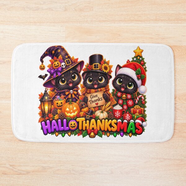 Item preview, Cute Hallothanksmas Black cat Halloween Thanksgiving Christmas designed and sold by QuiteOrbit.