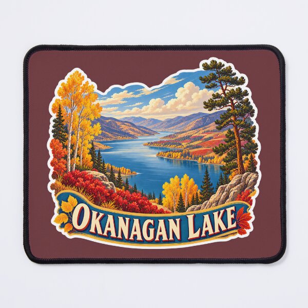 Item preview, Okanagan Lake Vintage Canadian Valley Landscape Travel Print designed and sold by PinUpPizzazz.