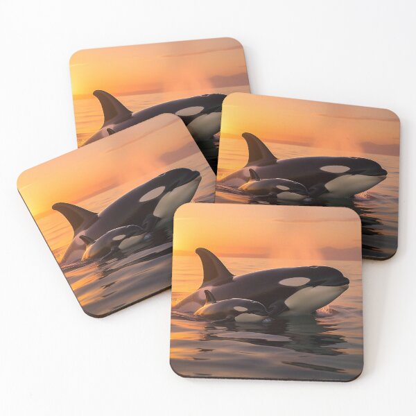 Item preview, Orca and her calf at sunset — Oceanic tenderness designed and sold by Hawaii26.