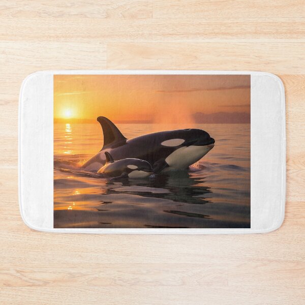 Item preview, Orca and her calf at sunset — Oceanic tenderness designed and sold by Hawaii26.