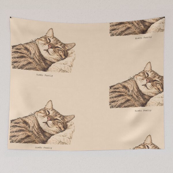 Item preview, Blissful Sleeping Tabby Cat: Vintage Linocut designed and sold by HowHoFamily.