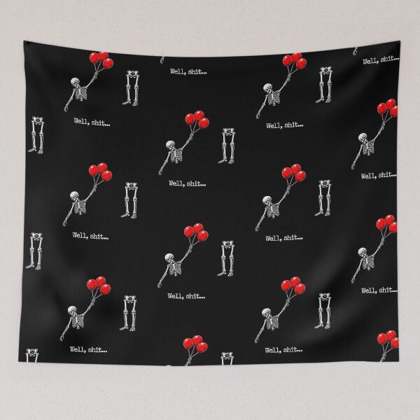 Item preview, Well Shit Funny Skeleton Flying with Red Balloons designed and sold by thefirstbroo.