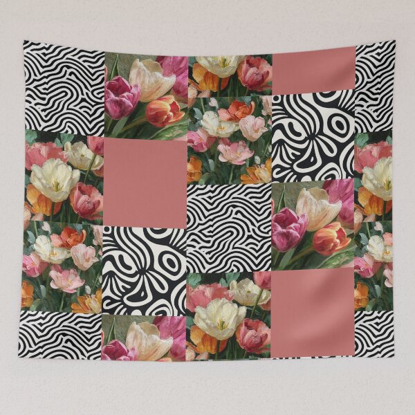 Item preview, Floral Checked Black and White Print designed and sold by Pattern Wilde Studio Co..