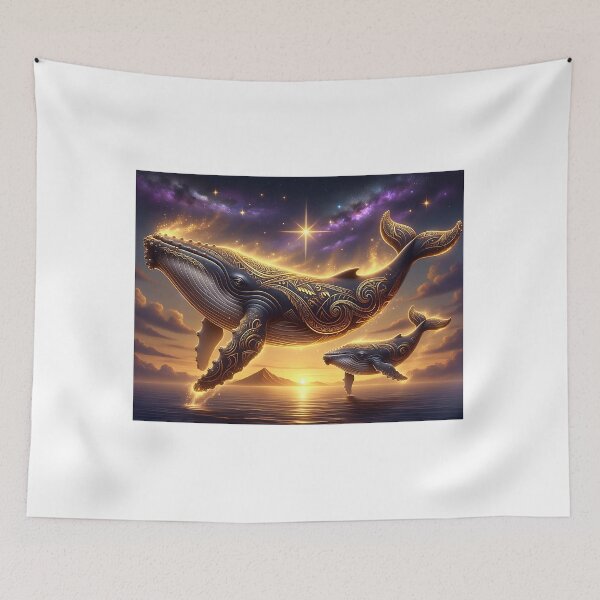 Item preview, Celestial Whale and Calf — Golden Flight Beneath the Stars designed and sold by Hawaii26.