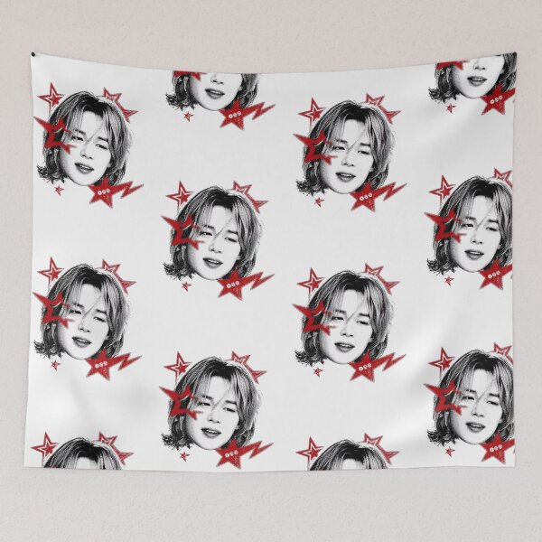 Item preview, BTS Jimin Y2K Halftone Red Star Portrait designed and sold by moamaxshop.