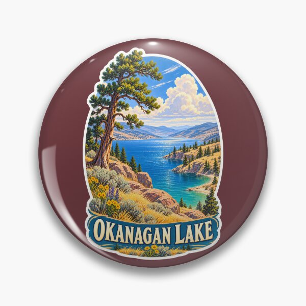 Item preview, Okanagan Lake Vintage Canadian Valley Landscape Travel Print designed and sold by PinUpPizzazz.