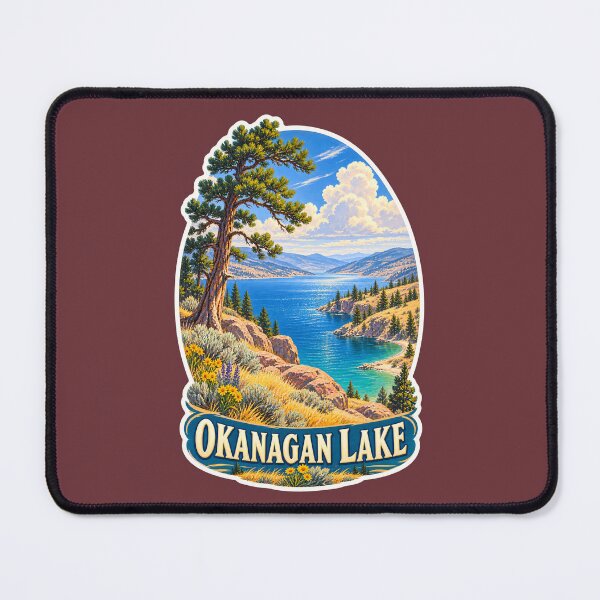 Item preview, Okanagan Lake Vintage Canadian Valley Landscape Travel Print designed and sold by PinUpPizzazz.