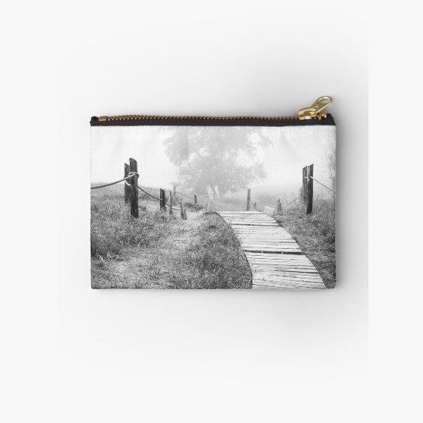 Item preview, Kohler Andrae State Park boardwalk through pines black and white designed and sold by TerraMediaLLC.