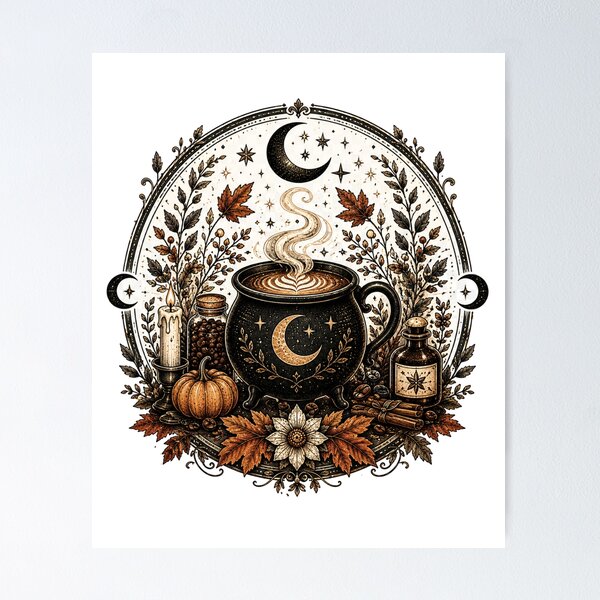Item preview, Witchy Cauldron Coffee Celestial Moon Autumn Aesthetic designed and sold by FestivityFinds.