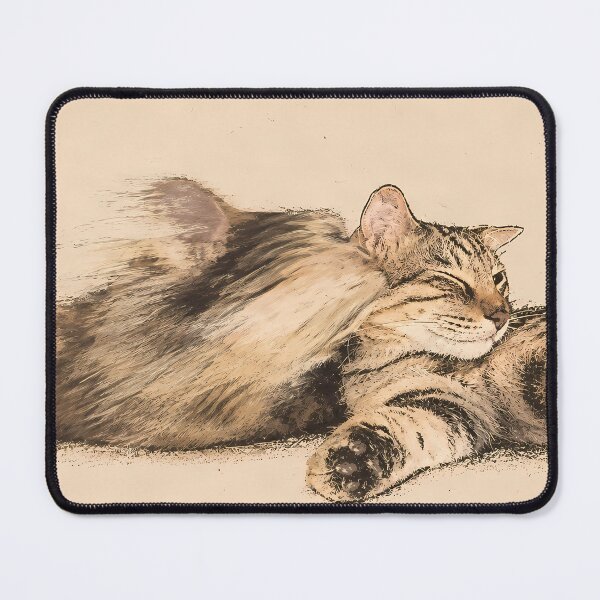 Item preview, Funny Grooming Tabby Cat: Vintage Linocut designed and sold by HowHoFamily.