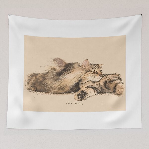 Item preview, Funny Grooming Tabby Cat: Vintage Linocut designed and sold by HowHoFamily.