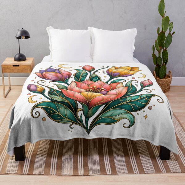 Item preview, Celestial Lotus Flowers Moon Stars Mystical Botanical Boho Art Design designed and sold by inkoutninja.
