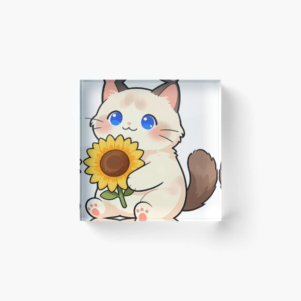 Item preview, Cute Ragdoll Cat Hugging Big Golden Sunflower designed and sold by pumsquare.