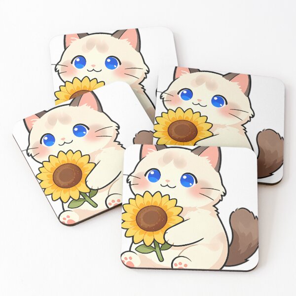 Item preview, Cute Ragdoll Cat Hugging Big Golden Sunflower designed and sold by pumsquare.