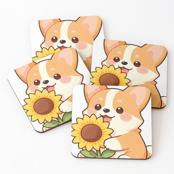Item preview, Cute Corgi Puppy with Giant Sunflower Blossom designed and sold by pumsquare.