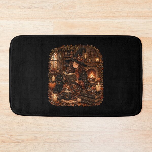 Item preview, Cozy Autumn Witch Reading with a Black Cat designed and sold by FestivityFinds.