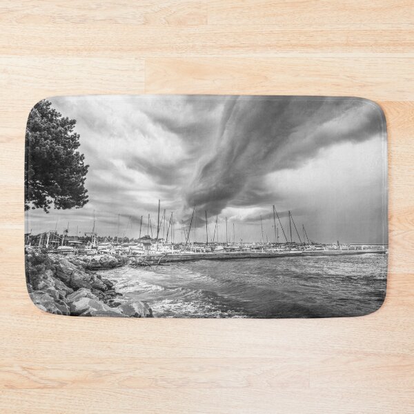 Item preview, Storm clouds over Sheboygan marina black and white designed and sold by TerraMediaLLC.