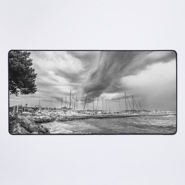 Item preview, Storm clouds over Sheboygan marina black and white designed and sold by TerraMediaLLC.