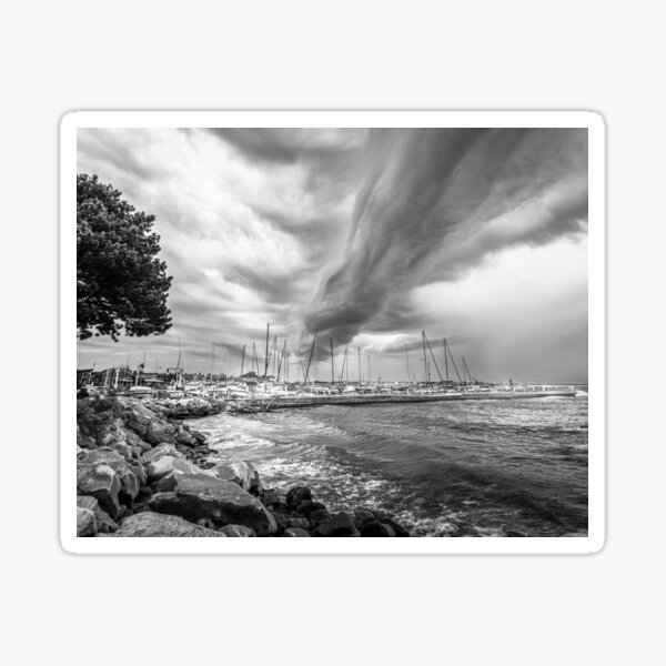 Item preview, Storm clouds over Sheboygan marina black and white designed and sold by TerraMediaLLC.