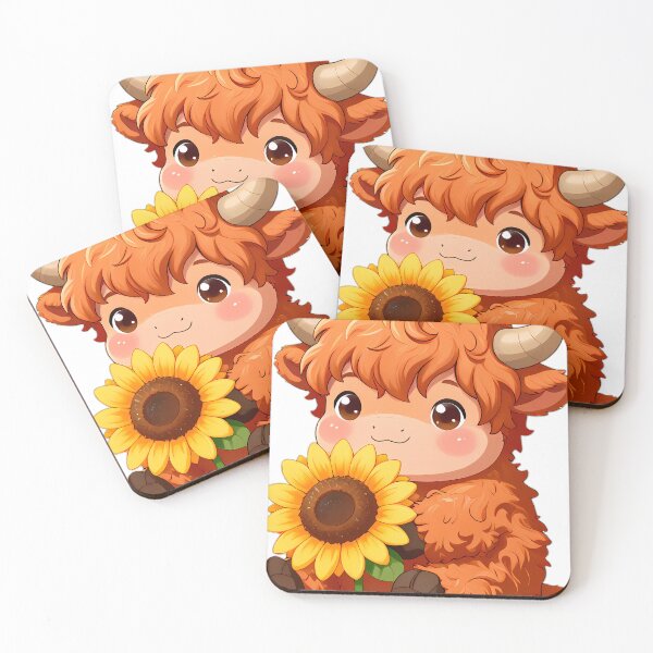 Item preview, Cute Highland Cow Calf Hugging Sunflower designed and sold by pumsquare.