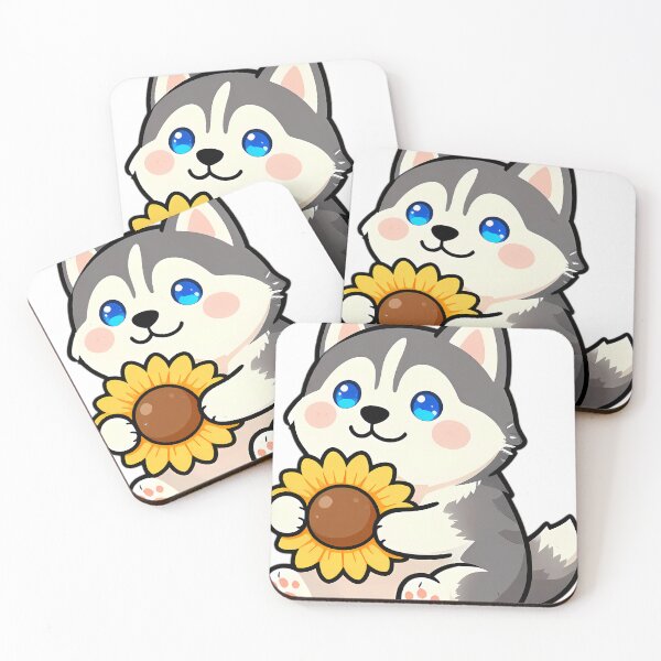 Item preview, Cute Siberian Husky Puppy Hugging Sunflower designed and sold by pumsquare.