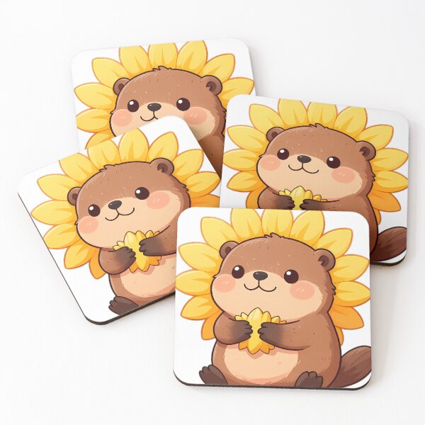 Item preview, Cute Baby Beaver Hugging Sunflower designed and sold by pumsquare.